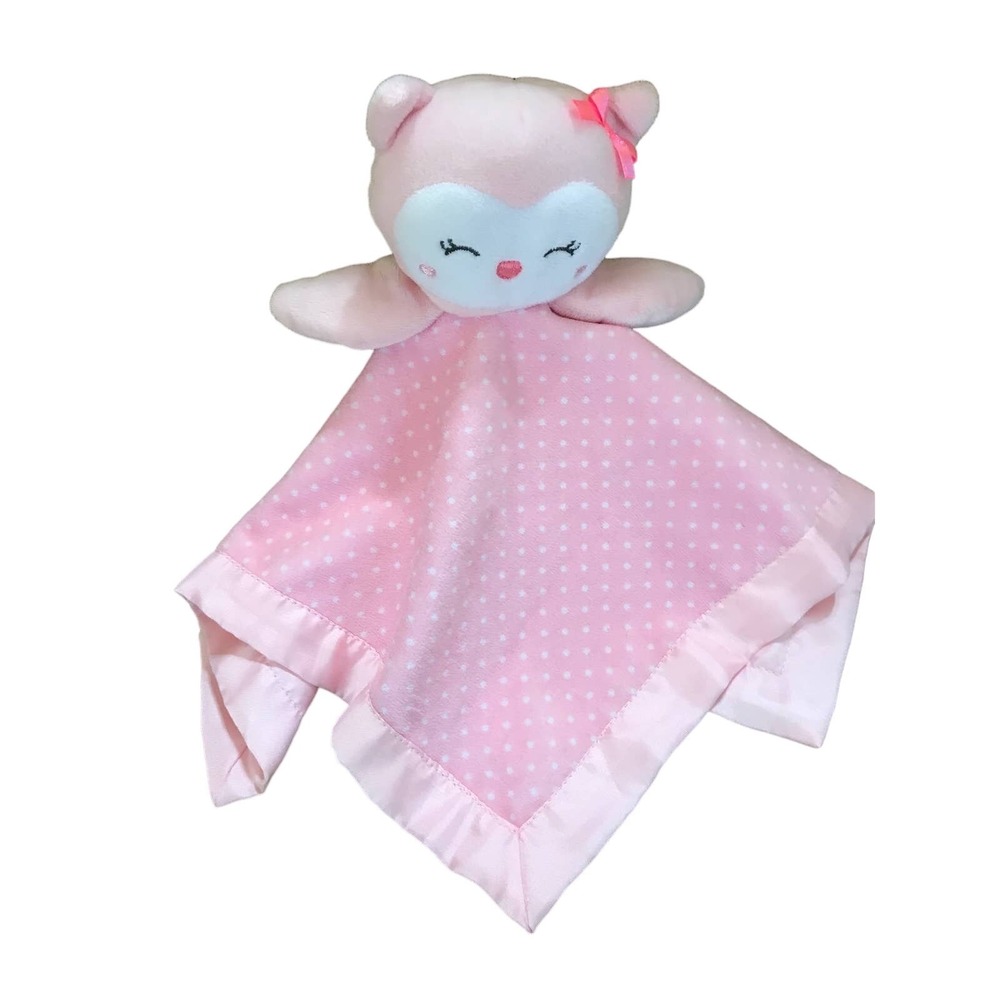 Carters Child of Mine Pink Owl Baby Lovey Hearts Security Blanket Rattle Satin